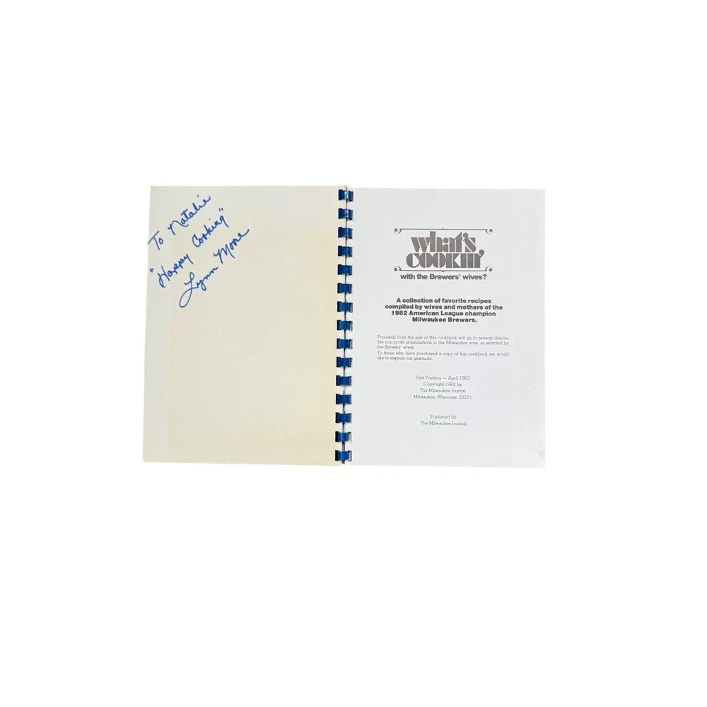 Vintage 1983 Milwaukee Brewers What's Cookin' Cookbook Signed Lynn Moore Wives